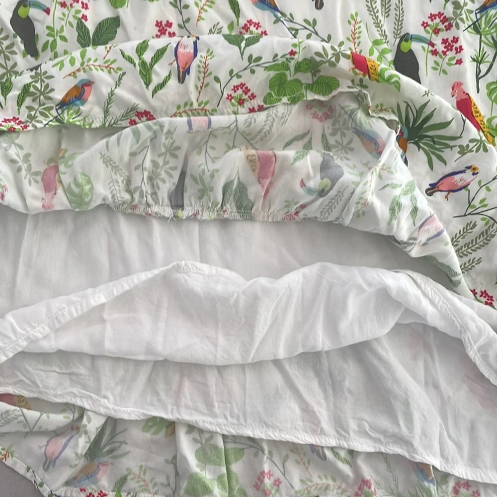 LOFT Jungle Birds Tropical Print Ruffle Double Strap Lined Dress Cover Up size S - Picture 7 of 11